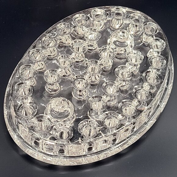 Viking Glass Flowerlite Flanders Scroll Silver Overlay Oval Flower Candle Frog - Picture 8 of 16